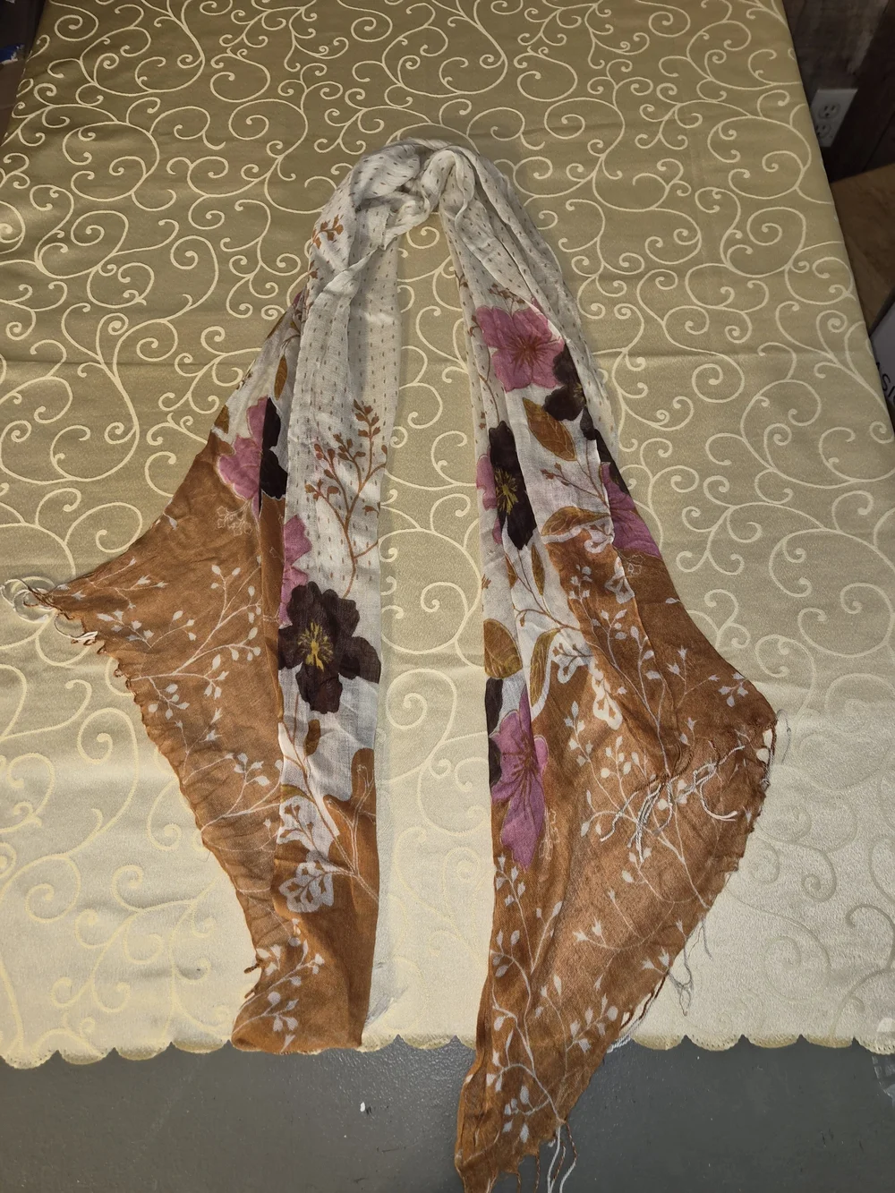 Floral Lightweight Scarf in Brown, Cream & Pink